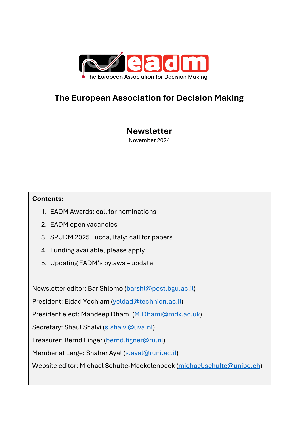Cover page of the EADM Newsletter, November 2024