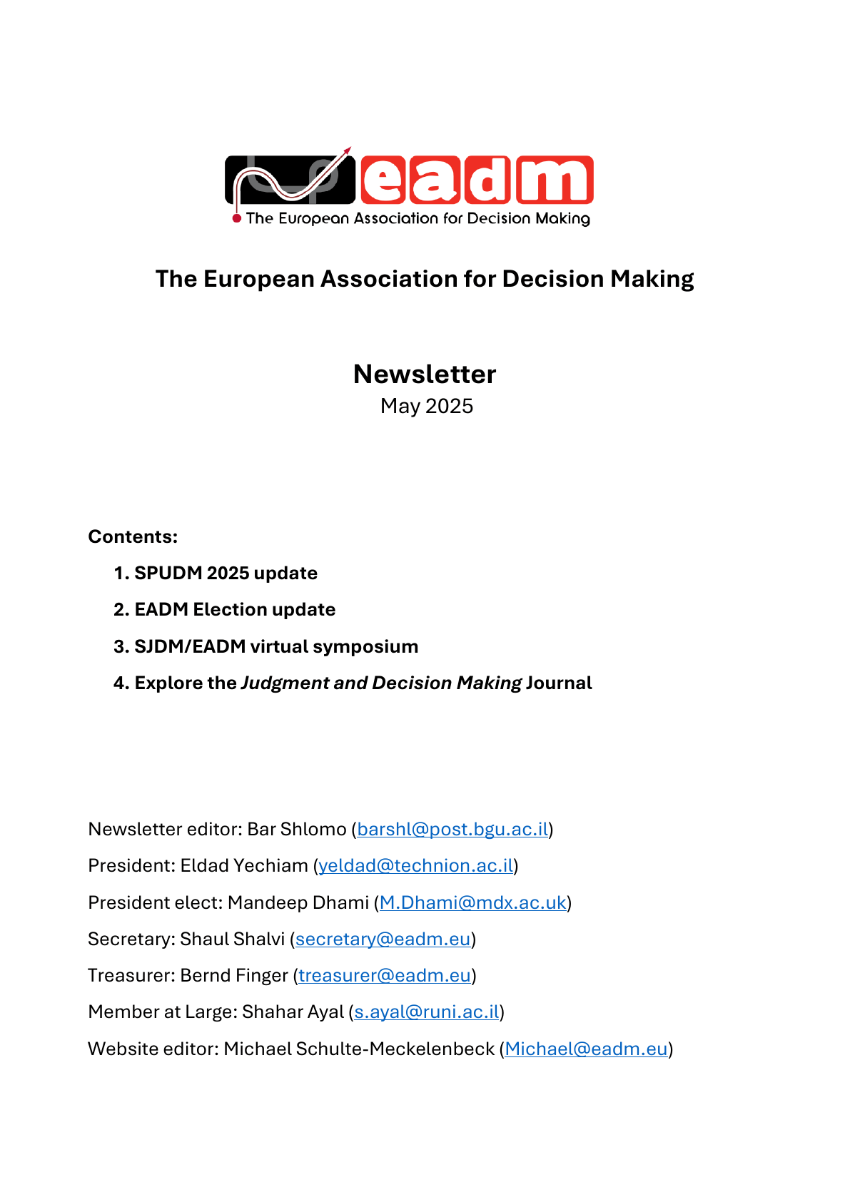 Cover page of the EADM Newsletter, May 2025