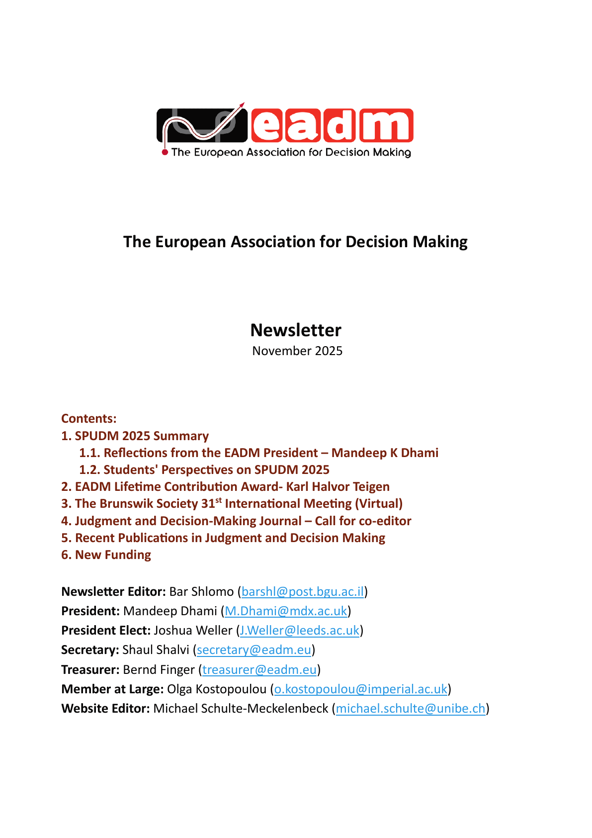 Cover page of the EADM Newsletter, November 2025